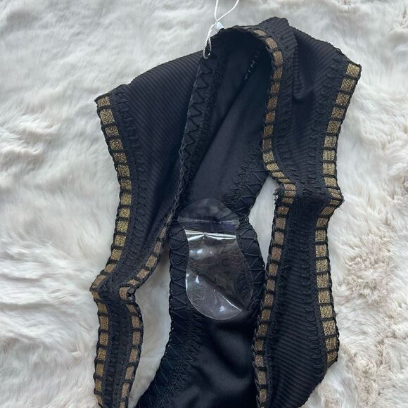 NWT Platinum By Solange Ferrarini Crochet Trim Swim Bikini Bottom Black Gold S - Picture 7 of 10